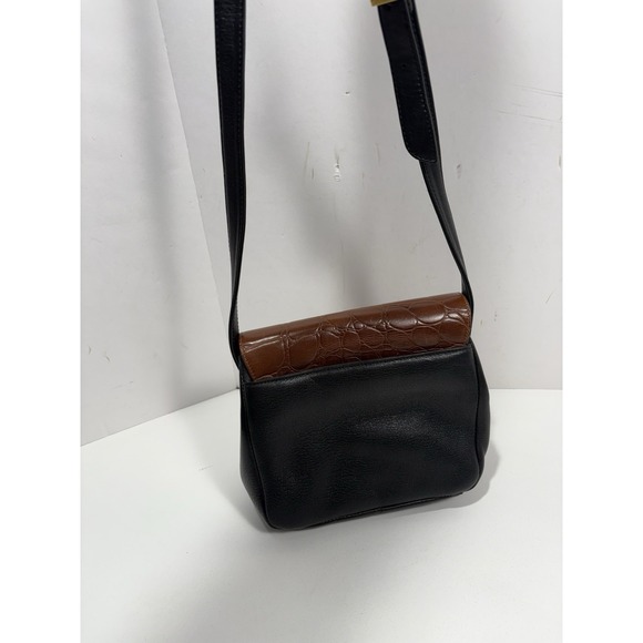 Charter Club Vintage Crossbody Purse Leather Black   Brown Crocodile Emboss Flap - Picture 2 of 12
